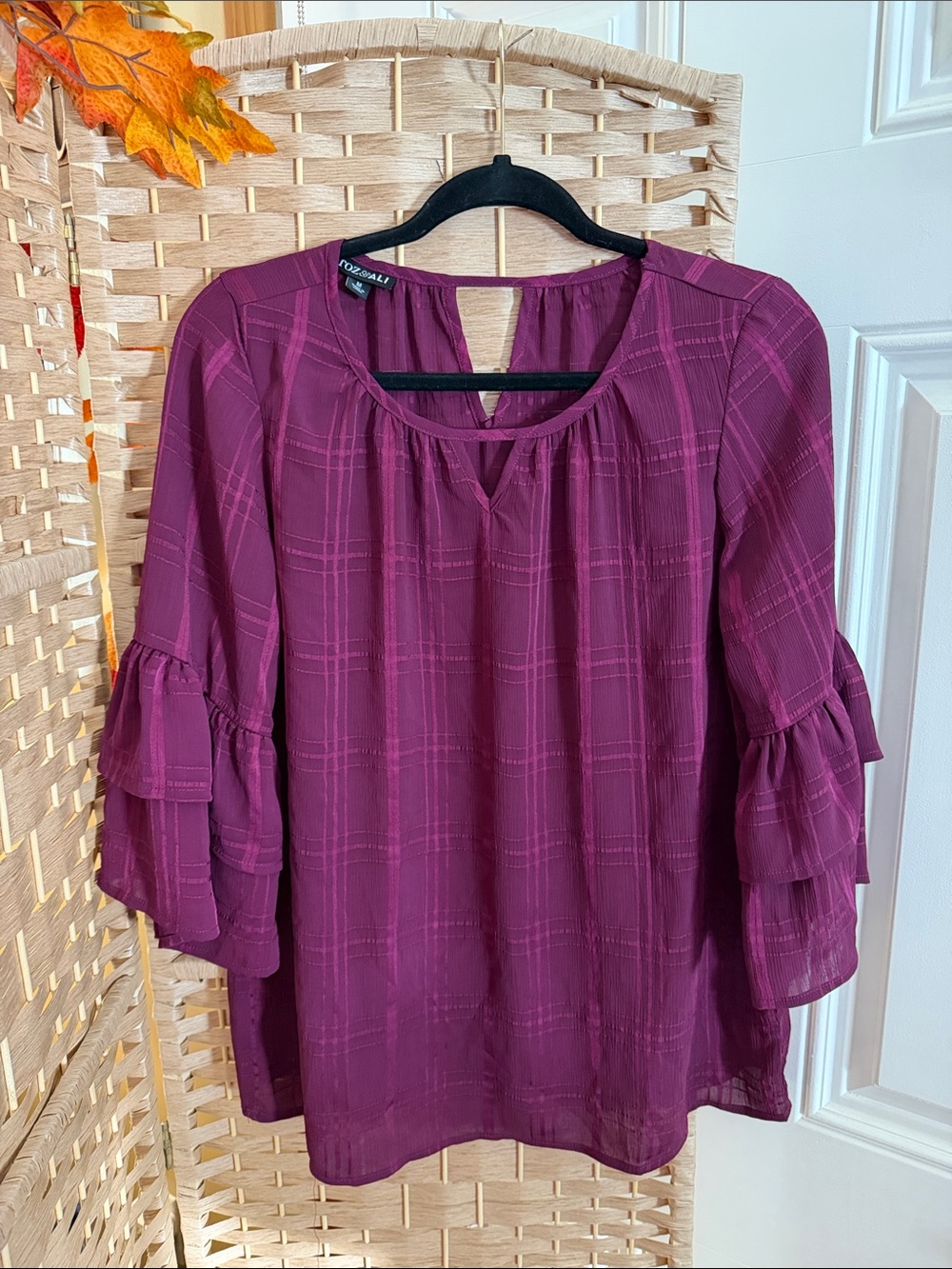 dressbarn Plum Tiered-Sleeve Peasant Blouse